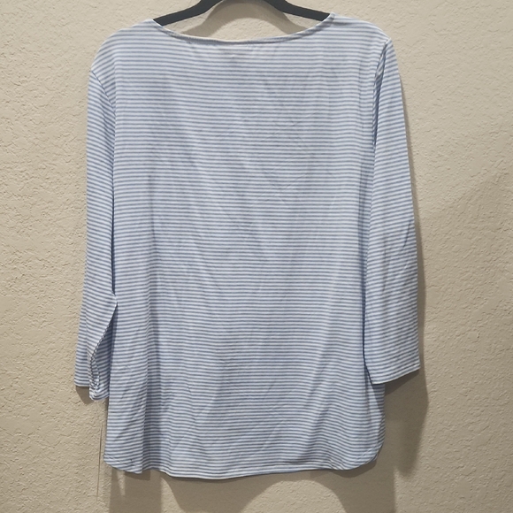Ruby Rd. Blue and White Script Long Sleeve Top - Picture 8 of 9